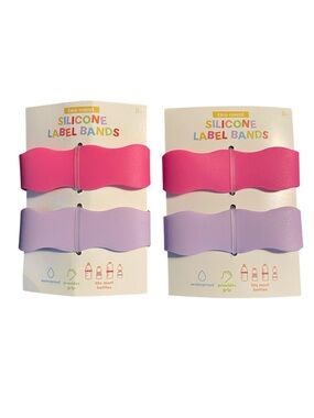 Silicone Label Bands – 2 Pack – Waterproof Bottle Bands – Pink & Lavender – New